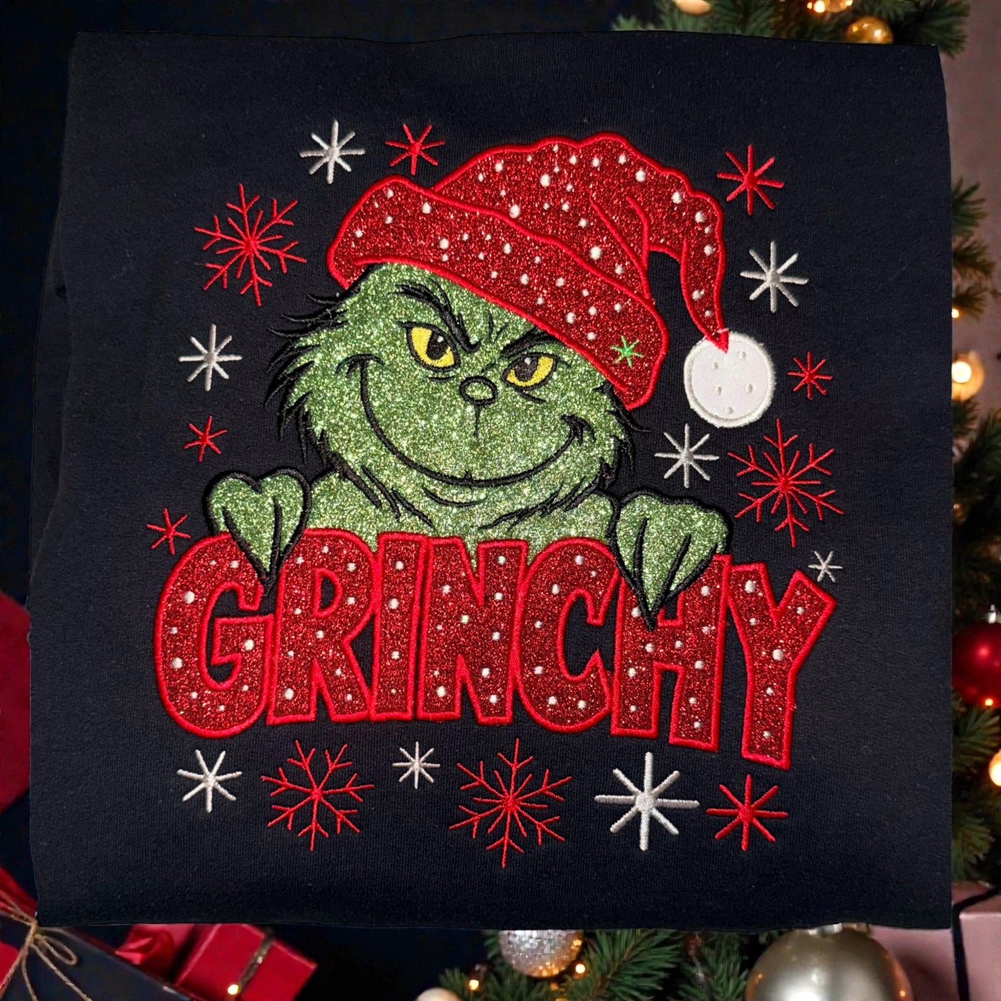 Embroidered Glitter Appliqué Christmas Gildan Sweater